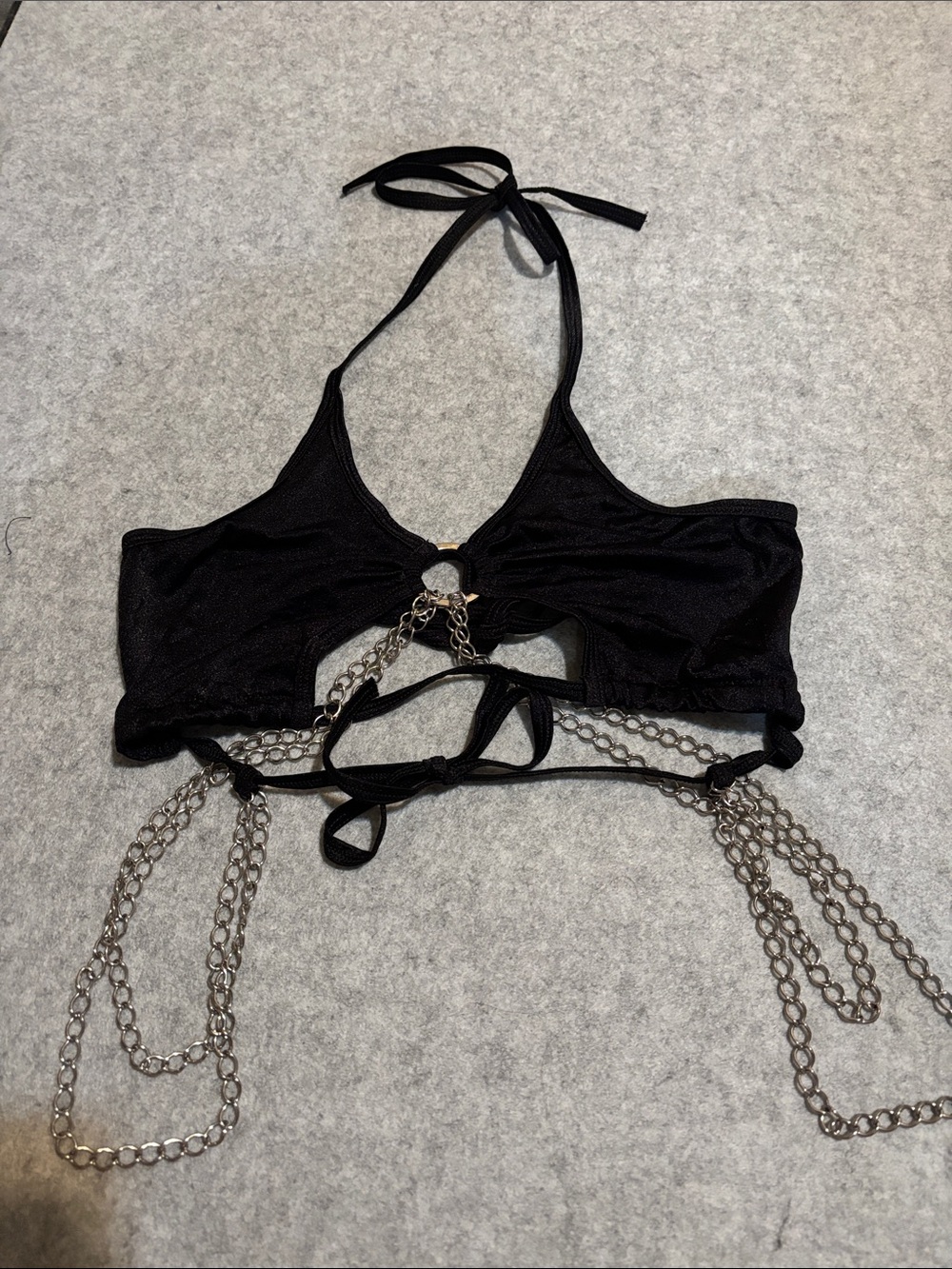 Rave Wonderland Chain Wrecked Cutout Halter Crop Rave Top